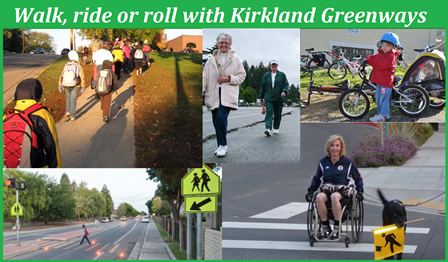 Photo collage of pedestrians, bikes, and wheelchairs.
